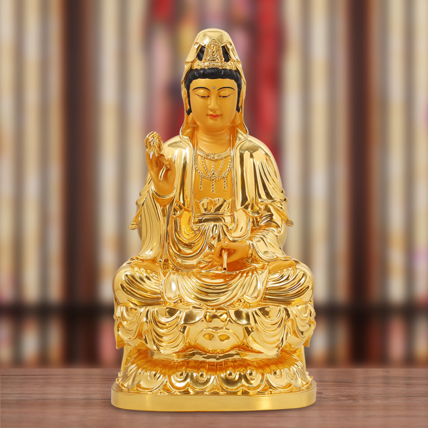 金佛堂铜镇宅中式佛堂贴金摆件