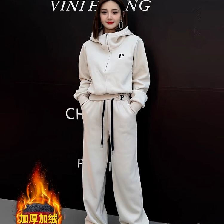 休闲加绒运动套装女春秋冬季2025年新款时尚洋气卫衣两件套欧货潮