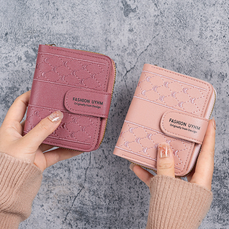 2025新款拉链搭扣折叠短款钱包韩版时尚刺绣大容量女士手拿包卡包,箱包皮具/热销女包/男包,钱包,淘宝优惠券,粉丝福利购,淘宝优惠卷