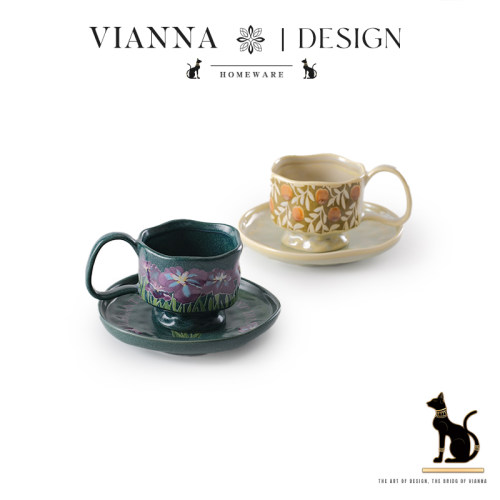 VIANNA中古花卉陶瓷咖啡杯碟