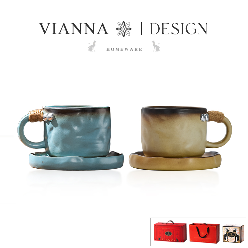 VIANNA粗陶咖啡杯碟陶瓷水杯礼物