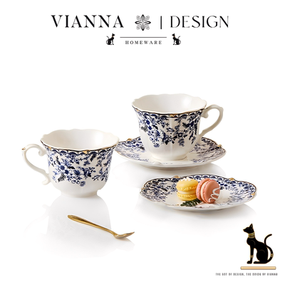 VIANNA中古青花瓷咖啡杯碟陶瓷杯