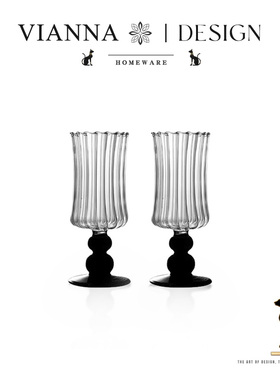 VIANNA丨珠点·BSHN中古创意玻璃酒杯家用黑杆高脚果汁杯葡萄酒杯