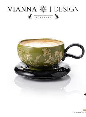 VIANNA丨鸢尾·CDYU高档花卉陶瓷咖啡杯碟家用花茶杯下午茶杯礼物