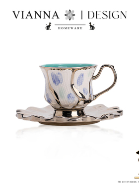 VIANNA丨蛮腰·DGAB电镀防木柄咖啡杯碟欧式陶瓷杯拉花杯马克杯子