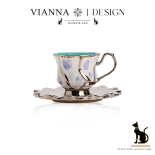 VIANNA丨蛮腰·DGAB电镀防木柄咖啡杯碟欧式陶瓷杯拉花杯马克杯子