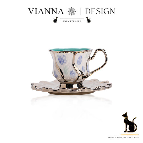 VIANNA电镀防木柄陶瓷咖啡杯碟