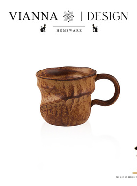 VIANNA丨粗陶·KQAX复古小众陶瓷马克杯异形粗陶咖啡拿铁杯茶水杯