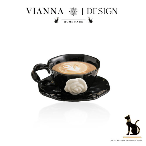 VIANNA法式浮雕花卉陶瓷咖啡杯碟