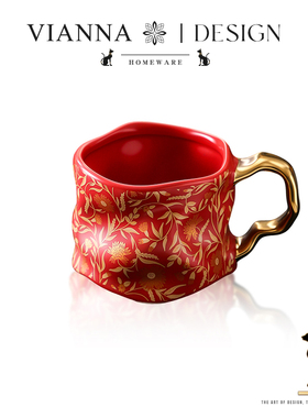 VIANNA丨描金·JSHA轻奢描金福字陶瓷马克杯家用咖啡杯水杯伴手礼