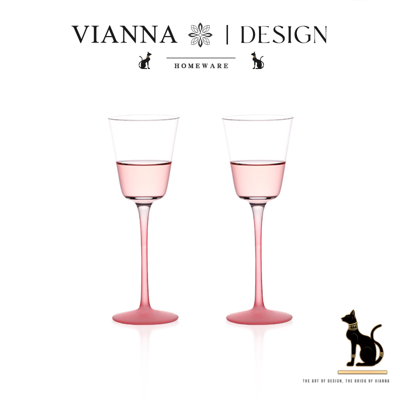 VIANNA高颜值粉杆玻璃高脚酒杯