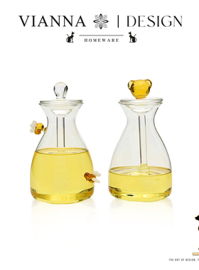 VIANNA丨蜜蜂·AVCB日式玻璃透明蜂蜜罐带盖搅拌棒家用果酱存储罐