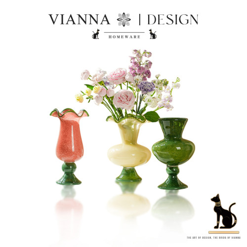 VIANNA中古艺术感琉璃高脚花瓶