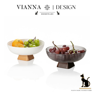 VIANNA 年轮高脚果盘家用大容量水果盘零食托盘 四方·BOLI新中式