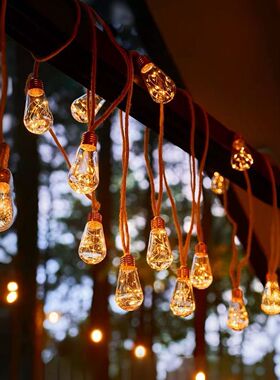 太阳能麻绳灯串满天星铜线灯户外防水彩灯串庭院餐厅吧台布置吊灯