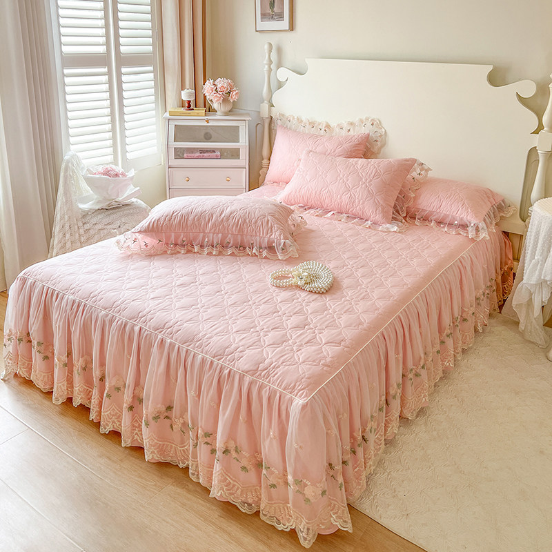 加厚纯棉三件套韩版公主风蕾丝床罩单件全棉床盖床套可机洗不起球