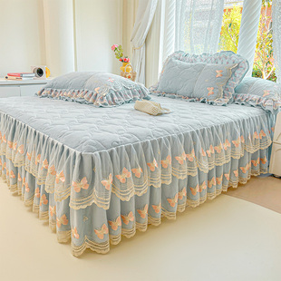 冬季 公主A类床套防静电2米 床裙三件套牛奶绒夹棉加厚床罩单件法式