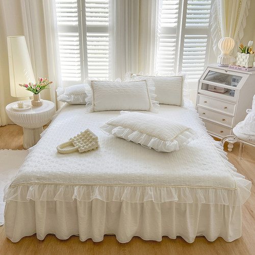 加厚夹棉防滑床裙三件套四季款韩式花边床单床盖床罩2米1.8m双人
