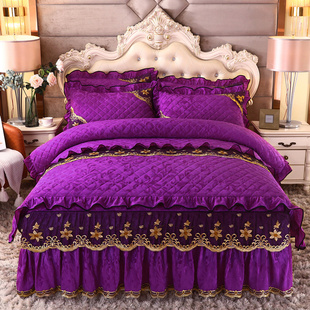 床裙四件套冬季加厚天鹅绒保暖夹棉床罩4件套双面珊瑚绒花边被套2