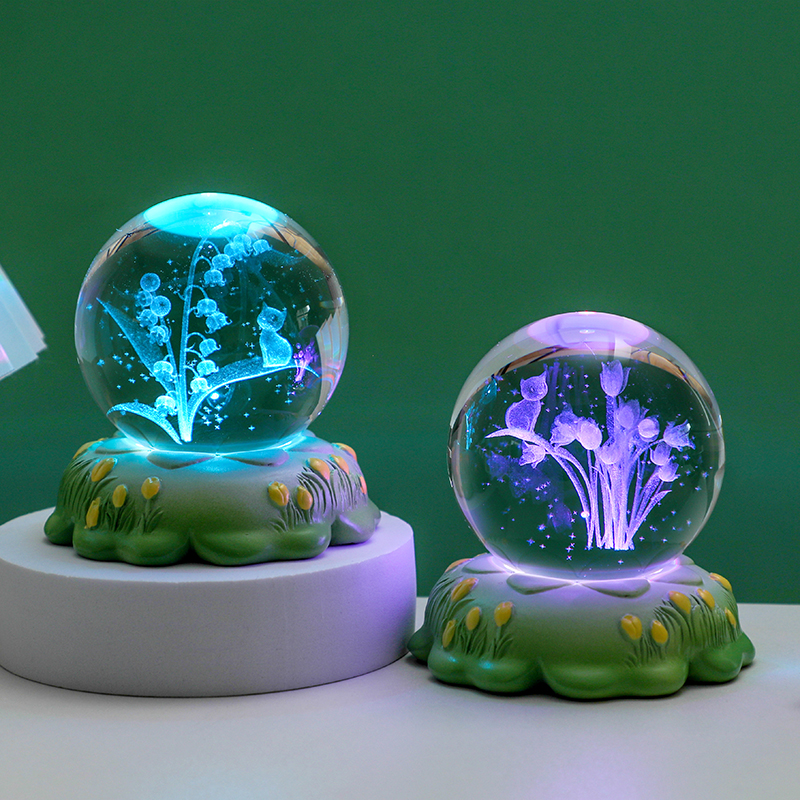 水晶球摆件高级感玫瑰花束