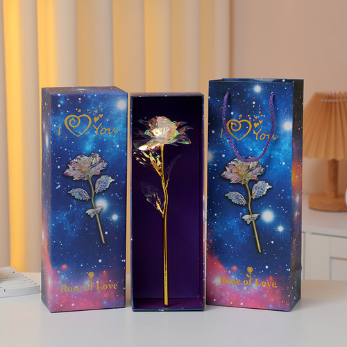 七彩金箔花玫瑰永生花束