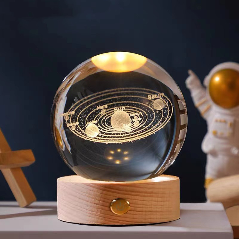 发光充电水晶球摆件星空桌面小夜灯治愈系玻璃球装饰品生日礼物女