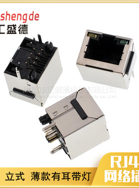 【和彬】RJ45网络插座 180立式直插 连接器 有耳带灯接口 5224