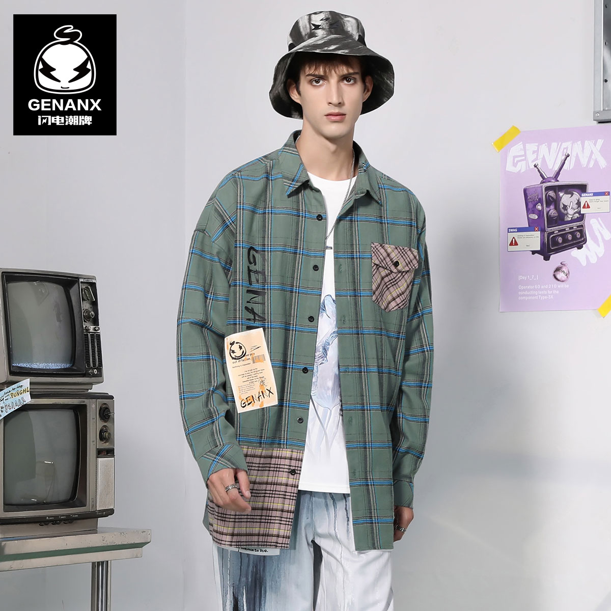 genanx潮牌纯棉衬衫新款宽松衬衣