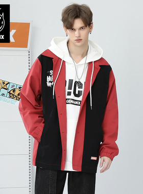 GENANX闪电潮牌春季新款情侣夹克简约撞色宽松红色夹克外套男