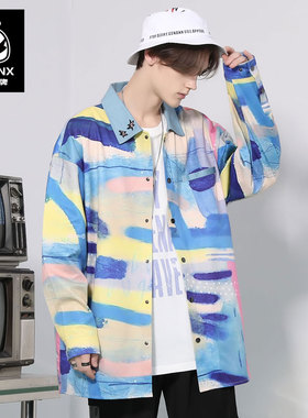 GENANX闪电潮牌上衣糖果色男衬衫涂鸦字母薄款衬衣穿搭黄才伦同款