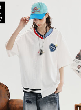 GENANX闪电潮牌25夏季新款陈浚铭同款宽松高级拼接白色情侣装T恤