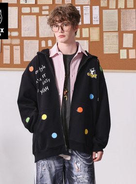 GENANX闪电潮牌2026春季新款简约夹克外套印花运动风情侣开衫卫衣