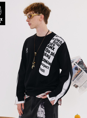 GENANX闪电潮牌2025秋季新款简约纯棉宽松字母印花黑色套头卫衣男