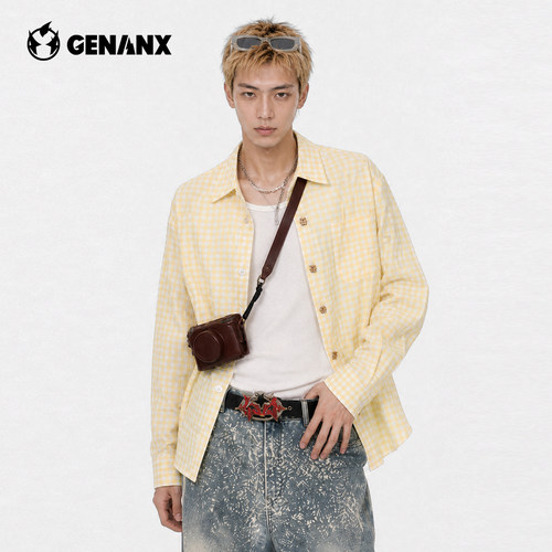【人宠系列】GENANX长袖衬衫2026秋季新款休闲细格宽松纹早秋衬衣