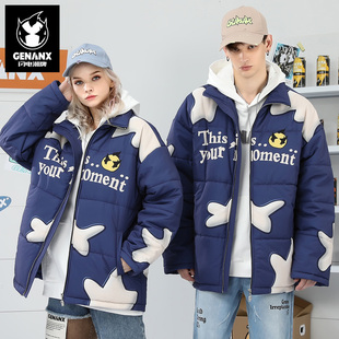 外套轻暖棉服 给性印花冬季 GENANX闪电潮牌情侣款 棉衣立领防风时尚