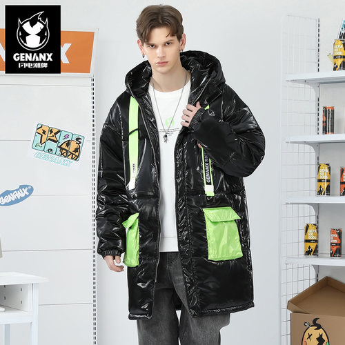 GENANX闪电潮牌连帽亮面防水棉衣