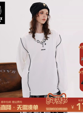 GENANX闪电潮牌2025秋季长上衣落肩袖加绒白色套头卫衣余宇涵同款