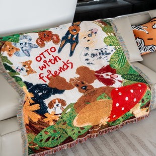 卡通宠物狗狗沙发毯沙发盖布万能盖巾办公室午睡毯挂毯diy装饰画