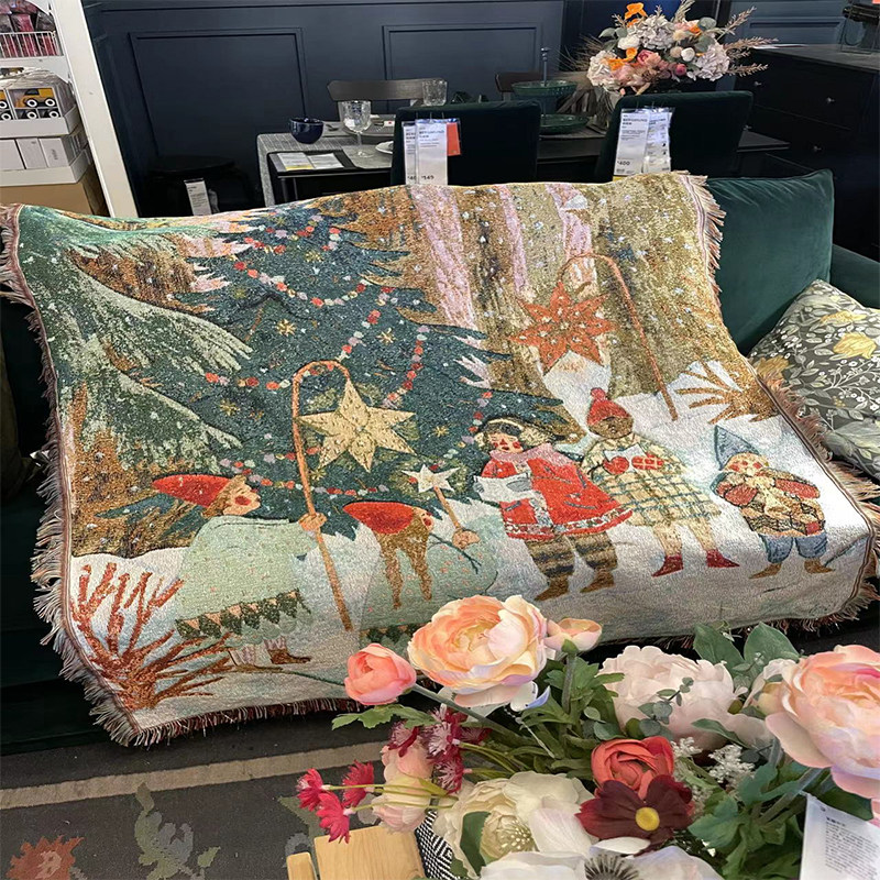 圣诞沙发毯休闲盖毯Merry Christmas圣诞节装饰场景布置拍摄道具