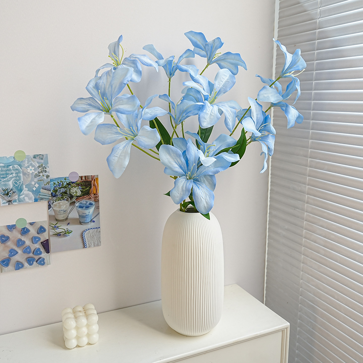 蓝色火焰百合花仿真花束桌面插花摆件家居装饰摆设复古ins油画风