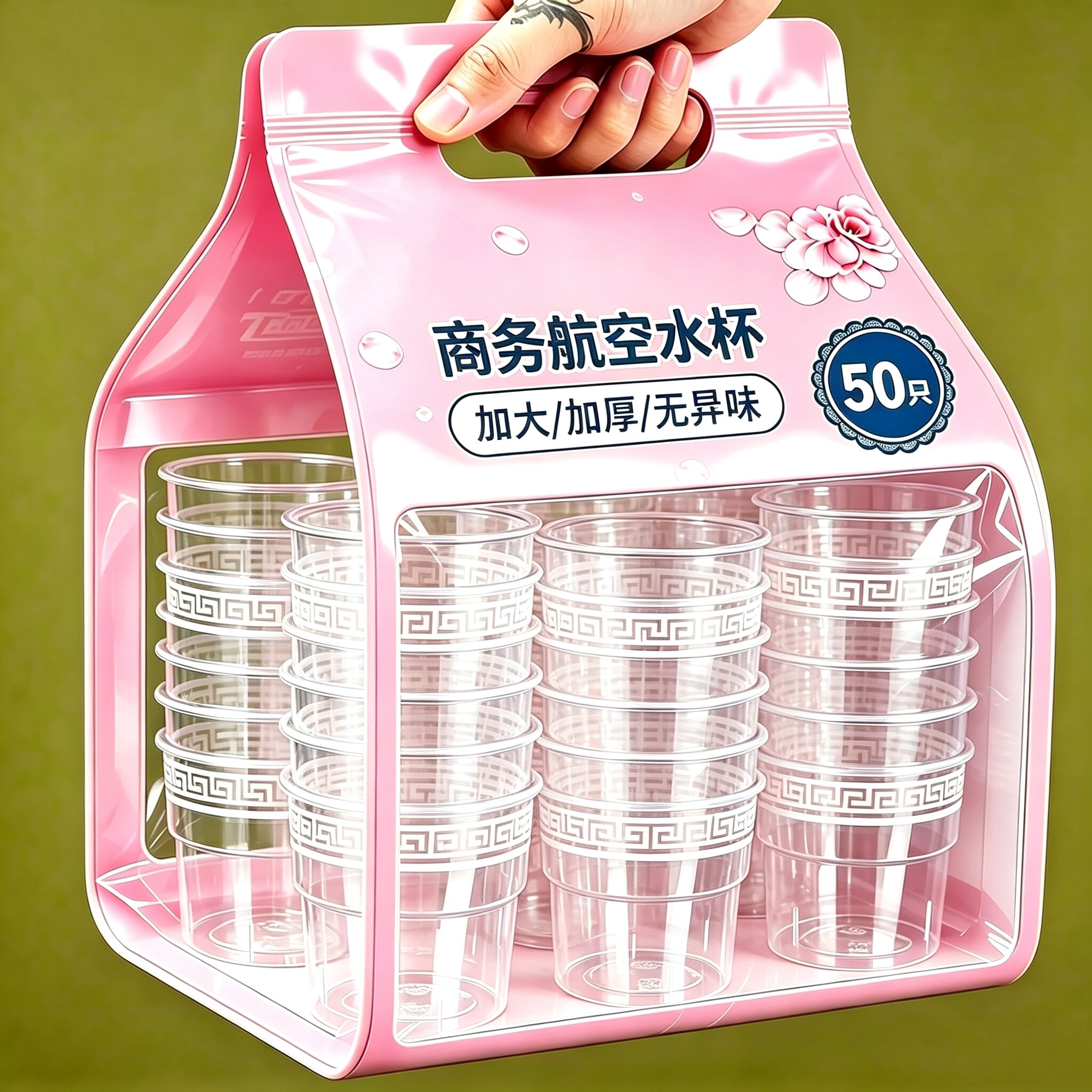 一次性加厚透明塑料茶杯50只整箱