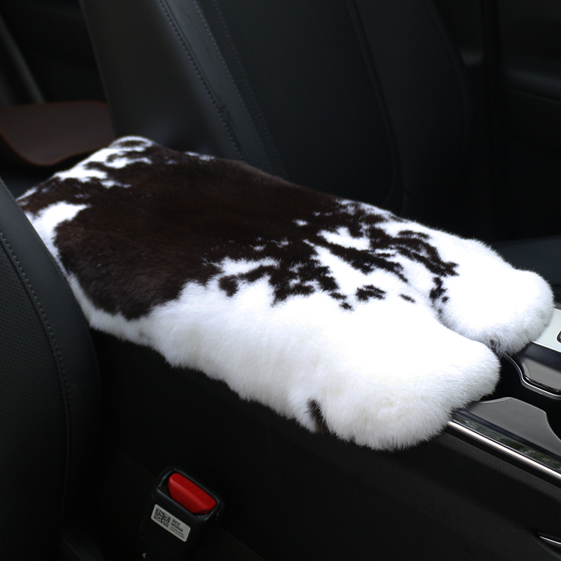 New net red car armrest box pad winter Rex rabbit plush leather central armrest box cover fur all-in-one universal