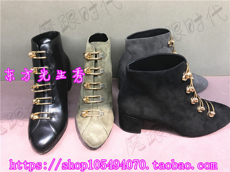 露娜牛皮中跟短靴2020秋冬新品