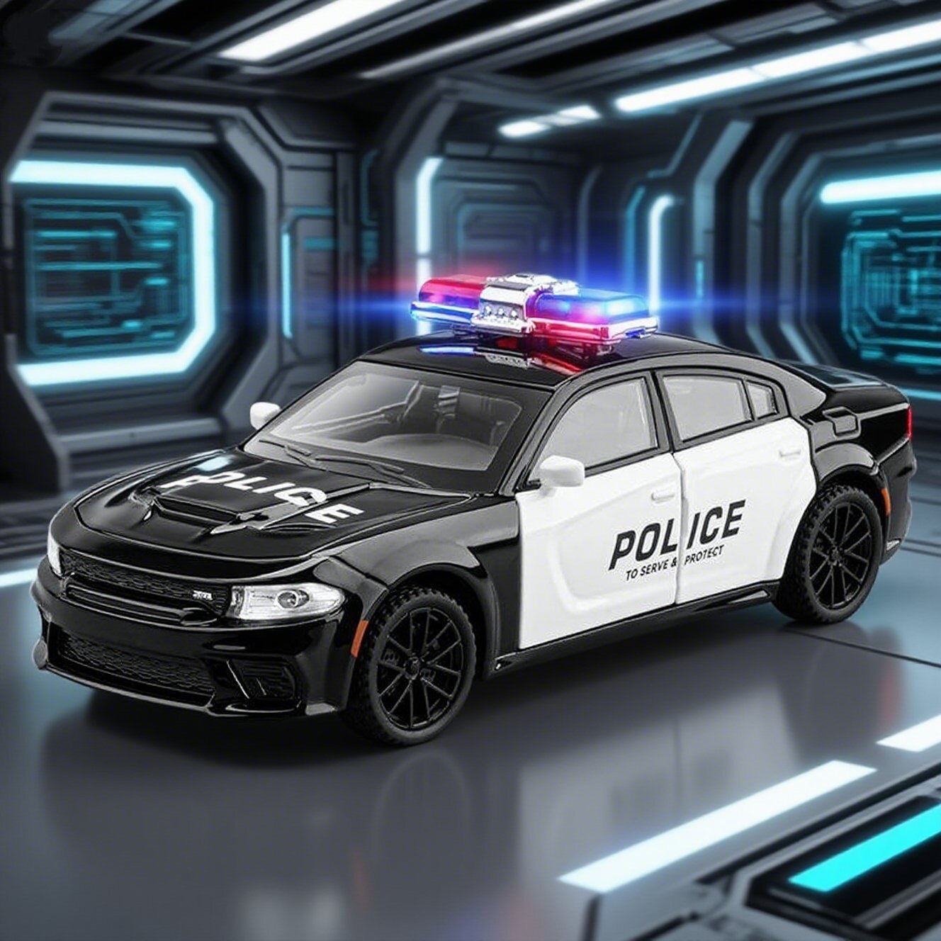 1:32合金道奇战马警车模型男孩仿真声光回力特警美式肌肉公安跑车