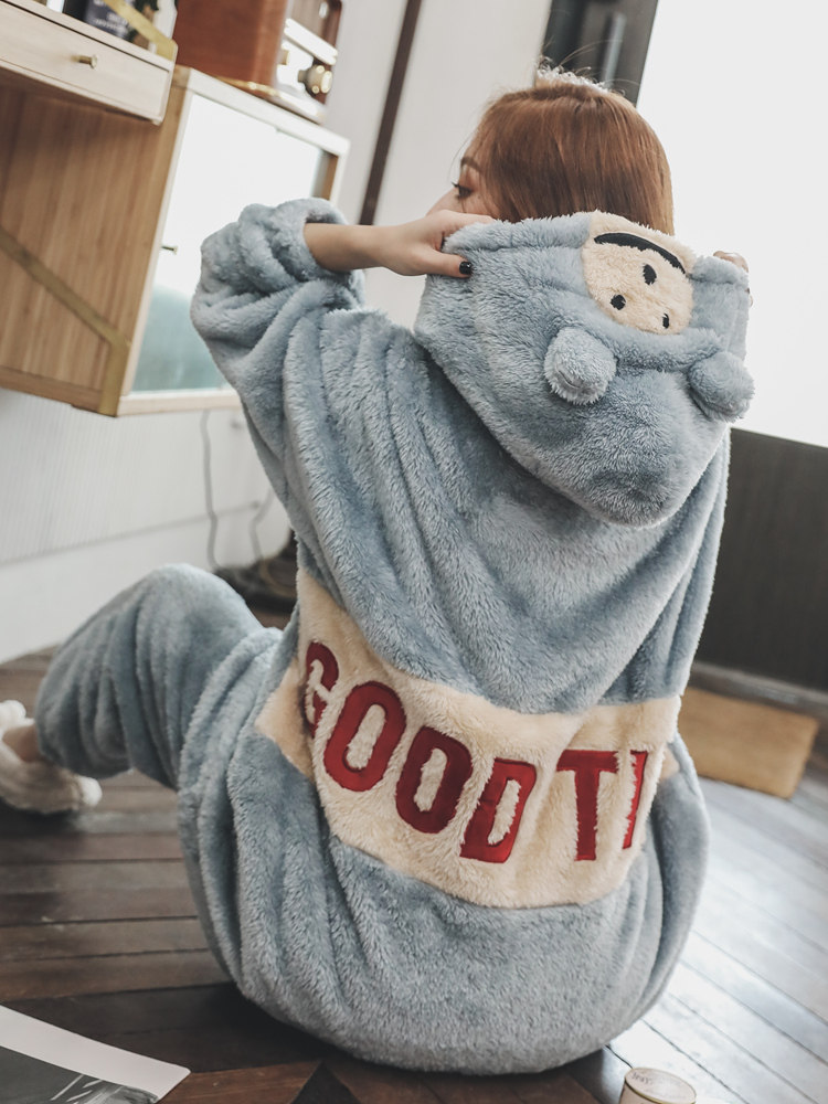 Confinement clothes postpartum maternity pajamas autumn and winter home clothes thickened plus velvet large size pregnancy maternity breastfeeding suit