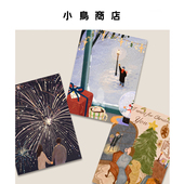 旦新年祝福卡片手绘情侣浪漫明信片 圣诞节情人节元 现在 只想见你