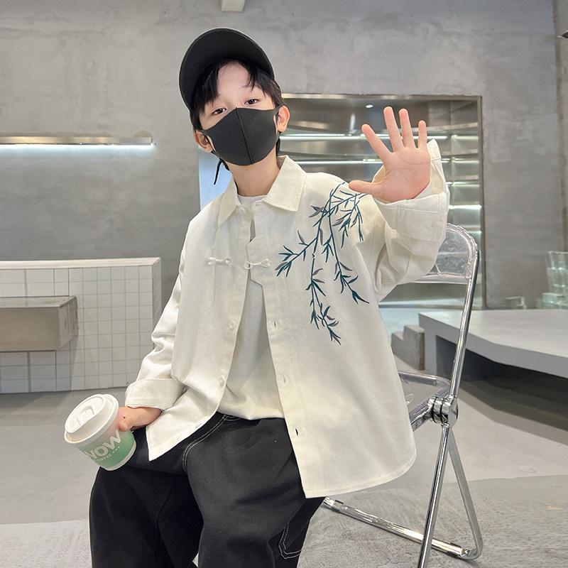 男童汉服衬衫长袖春秋2026新款潮儿童春装衬衣帅气大男孩上衣痞帅