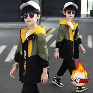 男童外套秋冬款2025新款中大童儿童加绒加厚风衣洋气男孩冬装衣服