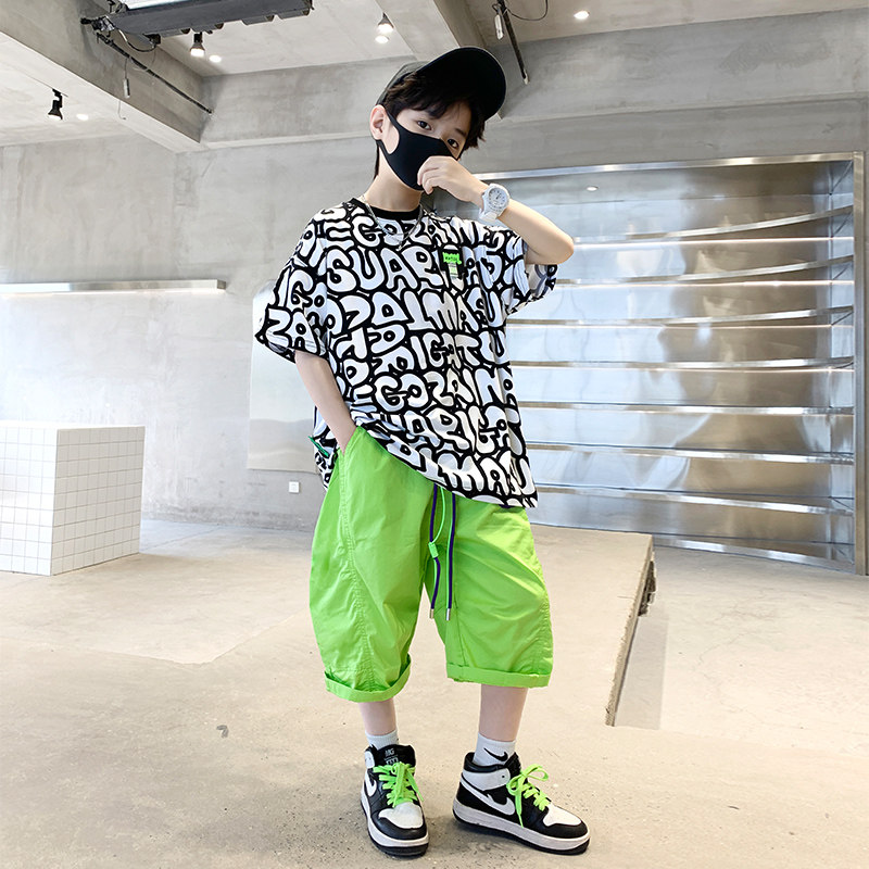 男童夏季套装2023新款洋气炸街儿童短袖时髦个性中大童休闲夏装潮