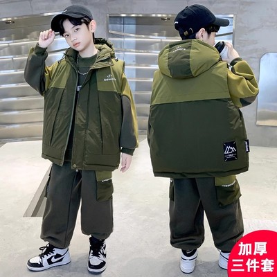 男童冬装加厚套装卫衣马甲三件套